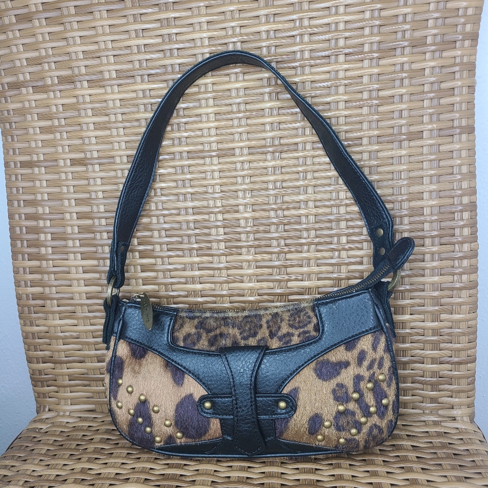 Bedoon Essm Bag Handbag Black Brown Cheetah Print Gold Hardware
